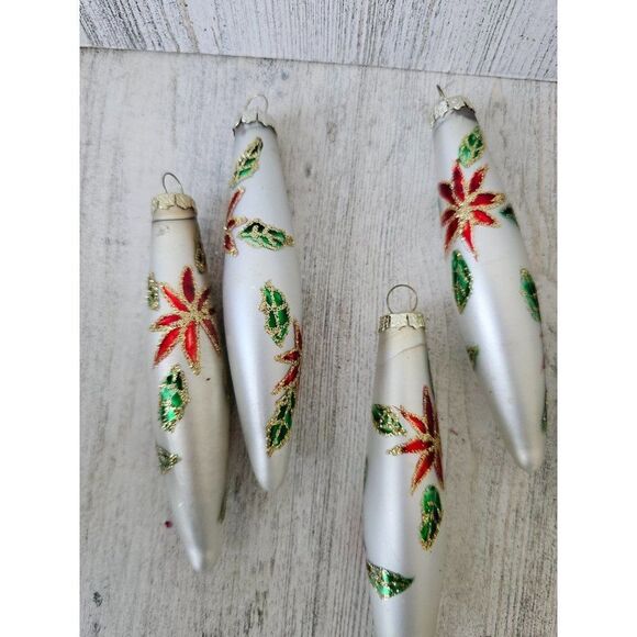 Vintage poinsettia glass teardrop ornament mini Xmas set tree - Picture 2 of 8